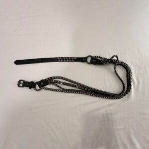 Y2K Studded Chain Belt Black Leather Punk Goth O-Ring Grunge Emo Mobwife